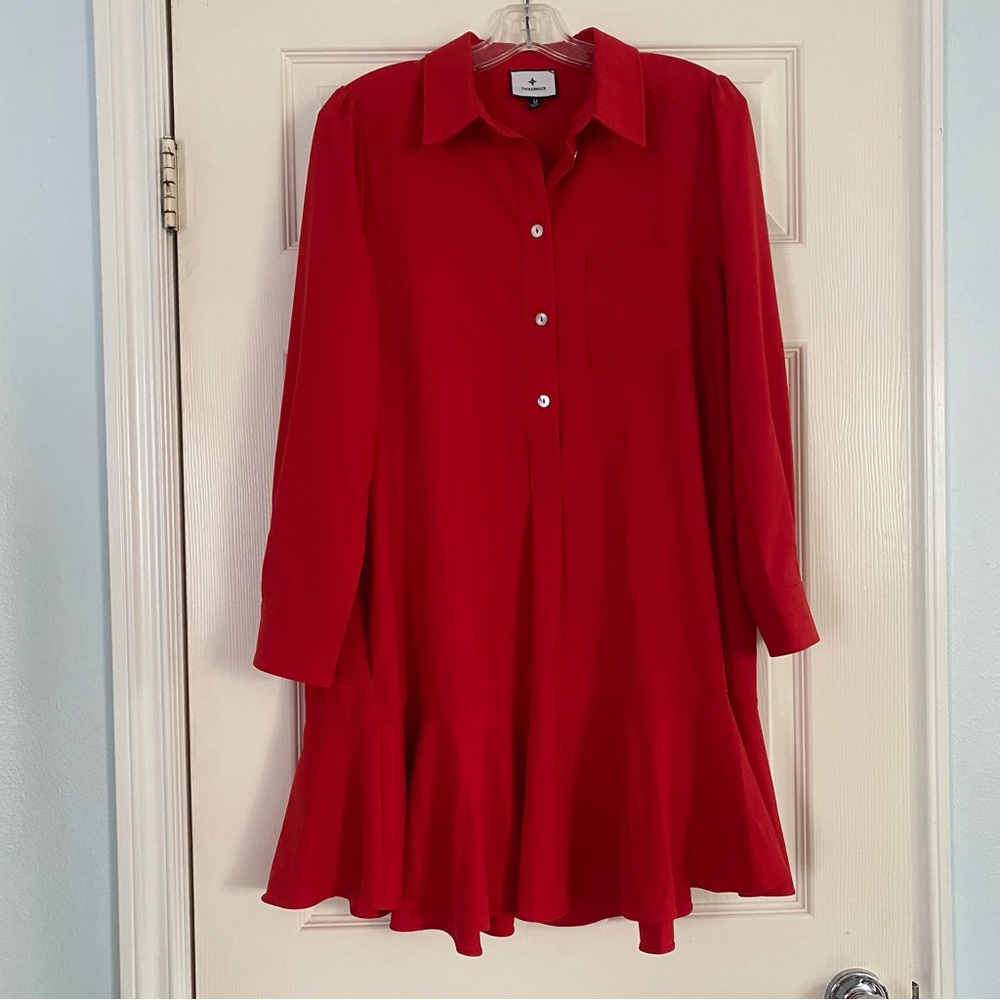 NWOT Tuckernuck Red Crepe Callahan Shirt Dress size M Preppy